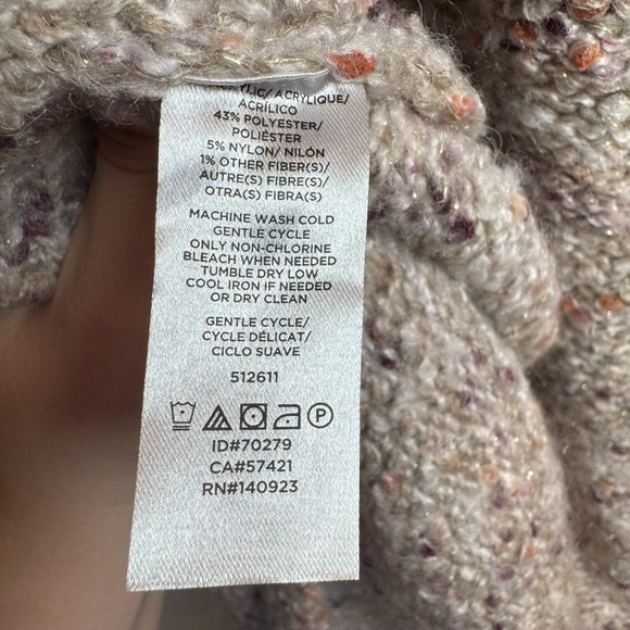 LOFT Outlet Open Front Knit Vest Large Beige Speckled Sleeveless Cardigan - Picture 3 of 4